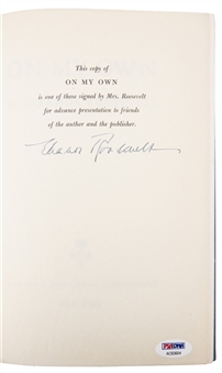 1958 Eleanor Roosevelt Autographed "On My Own" First Edition Book (PSA/DNA)